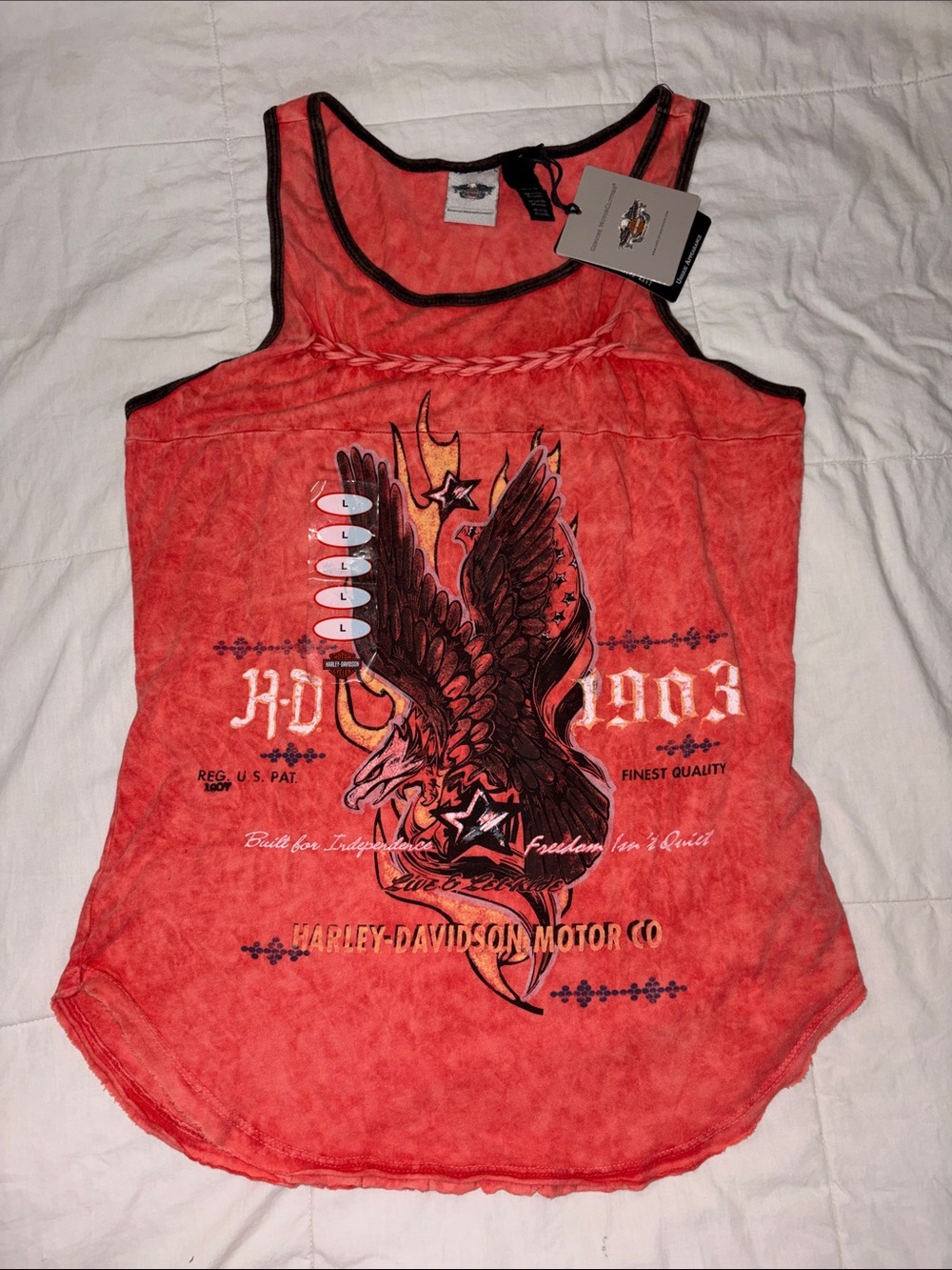 NWT Harley Davidson Women's Braid Accent Sleeveless Tank Top Coral